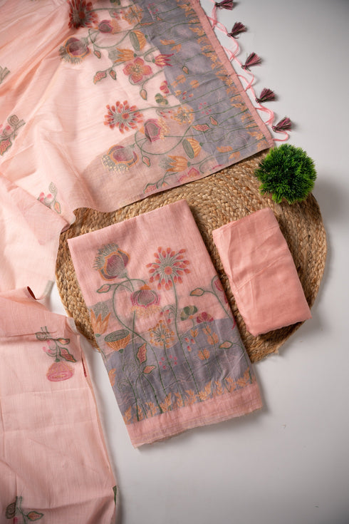 Trendy Tales Pink Cotton Unstitched Suit Set